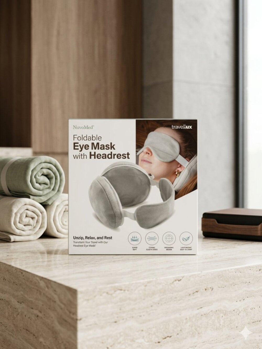 Nuvomed Foldable Gray Eye Mask with Headrest
